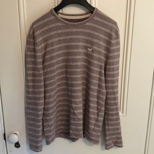 Hollister Burgundy and White Striped Crewneck